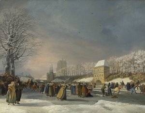 Frauen-Schlittschuhwettbewerb auf der Stadsgracht in Leeuwarden, 21. Januar 1809 von Nicolaas Baur (signed by artist)