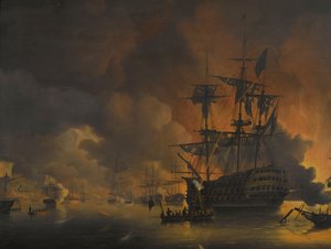 Das Feuer auf den Werften von Algier, kurz nach Beginn des Bombardements durch die anglo-niederländische Flotte, 27. August 1816 (Serientitel) von Nicolaas Baur