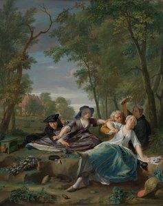 Genreszene mit eleganten jungen Paaren in einer Landschaft von Nicolaas Verkolje