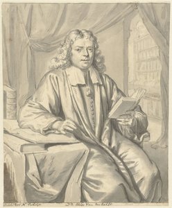 Porträt von Dr. Hugo van der Helst in einem Studierzimmer von Nicolaas Verkolje