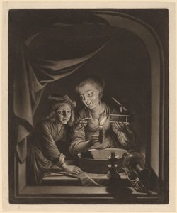 Magd mit einer Mausefalle von Nicolaas Verkolje after Gerrit Dou