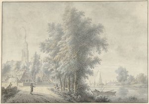 Ansicht eines Dorfes mit Kirchturm