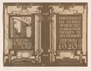 Einbandentwurf für: Bericht der Zeichen- und Kunstgewerbeschule für Mädchen in Amsterdam über das Jahr 1920 von Nicolaas van de Vecht