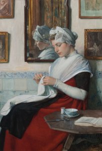 Ein Amsterdamer Waisenmädchen beim Nähen, ca. 1890