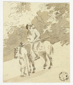 Mann auf Pferd spricht mit Mann zu Fuß von Nicolaes Berchem