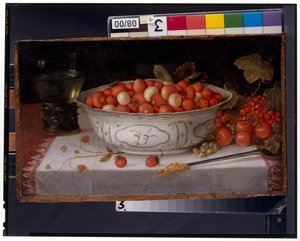 Stillleben mit Walderdbeeren in einer Wanli-Porzellanschale von Nicolaes Gillis