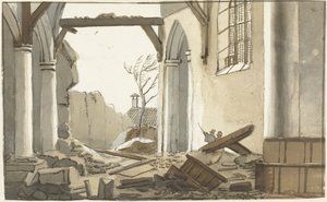 Eingestürzter Turm der Kirche in 