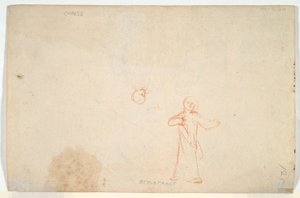 Abraham bewirtet die Engel (recto); Frau stehend und Kopfstudie (verso) von Nicolaes Maes