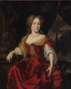 Porträt einer Dame in einem roten Kleid