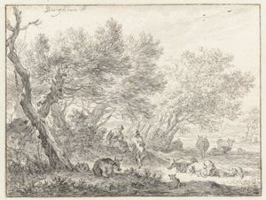 Hirten und Vieh bei einer Baumgruppe von Nicolaes Pietersz Berchem