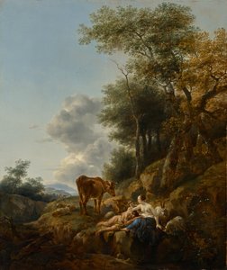 Landschaft mit einer Nymphe und einem Satyr, um 1647