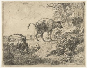 Schlafende Hirtenfamilie und ruhendes Vieh von Nicolaes Pietersz Berchem