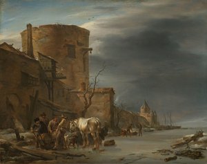 Die Stadtmauer von Haarlem im Winter von Nicolaes Pietersz Berchem