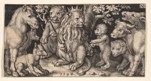 Gekrönter Löwe aus Kämpfenden Chimären und Szenen aus Äsops Fabeln von Nicolaes de Bruyn