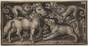 Pferd mit zwei Affen und einem Hund von Nicolaes de Bruyn