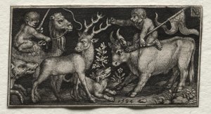 Affen reiten auf einem Kamel und einem Stier