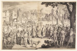 Schadrach, Meschach und Abednego im brennenden Ofen von Nicolaes de Bruyn