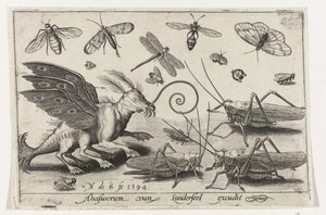 Heuschrecken und Fantasiewesen mit Flügeln und Schwimmhäuten von Nicolaes de Bruyn