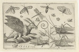 Heuschrecken und Fantasiewesen mit Flügeln und Schwimmhäuten