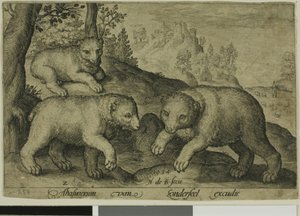 Drei Bären, Platte zehn aus Vierbeinige Tiere von Nicolaes de Bruyn