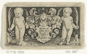 Titelblatt mit zwei Kindern mit Palmblatt neben Wappenschild von Nicolaes de Bruyn