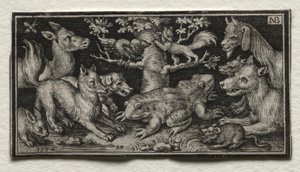 Zweiköpfiger Frosch umgeben von Tieren, 1594