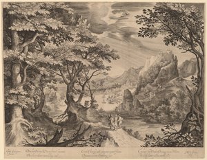 Die Jünger auf dem Weg nach Emmaus von Nicolaes de Bruyn, after Gillis van Coninxloo III