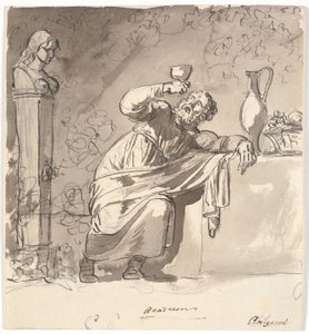 Anakreon, an einen Tisch gelehnt mit einem erhobenen Becher von Nicolai Abildgaard