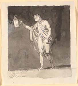 Diogenes, der im Dunkeln mit einer Laterne leuchtet