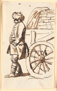 Ein Bauer mit Filzhut, stehend bei einem Fahrzeug von Nicolai Abildgaard