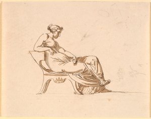 Eine schwangere Frau, sitzend im Profil nach rechts, auf einem antik geformten Stuhl von Nicolai Abildgaard