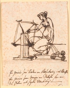 Eine Frau, die Garn auf einer Spindel spinnt