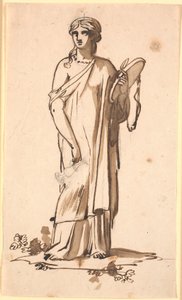 Eine Frauenfigur mit einem Krug in der rechten Hand