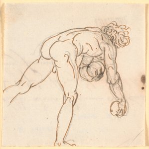 Ein laufender nackter Mann (Kegelspieler?) mit Steinen in den Händen, halb von hinten gesehen von Nicolai Abildgaard