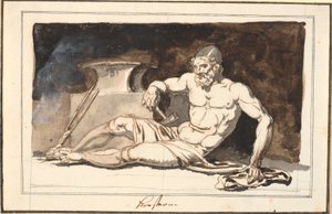 Ein liegender Vulkan, bei dem Amboss. Allegorie auf die Künste von Nicolai Abildgaard