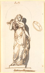 Erato, Muse der Liebesdichtung, als Statue in einer Nische von Nicolai Abildgaard