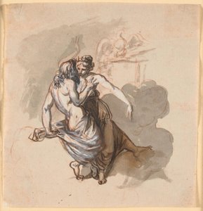 Ein verliebtes Götterpaar, auf Wolken sitzend