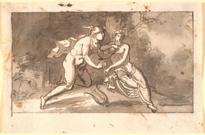 Hermes lehrt einen jungen Mann (Apollo?) Flöte zu spielen von Nicolai Abildgaard