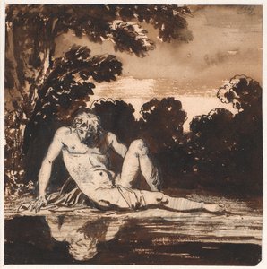 Hyachinthos, Apollons Jüngling, Narcissus, ruhend am Bach von Nicolai Abildgaard