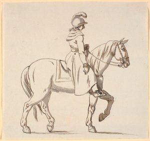 Karikatur eines Reiters (möglicherweise für die Statue von Christian V?)