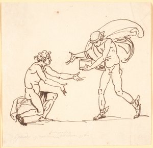 Merkur bringt Epimedes die Büchse der Pandora von Nicolai Abildgaard