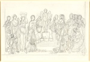 Opfergabe an Amor. Der geflügelte Amor auf einem Sockel, umgeben von zahlreichen Figuren von Nicolai Abildgaard