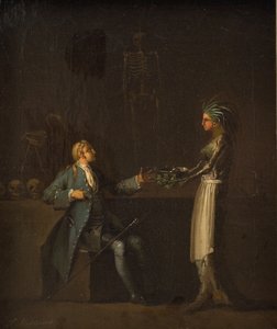 Die Frau des Arztes enthüllt die Absicht ihres Mannes, Niels Klim zu sezieren von Nicolai Abildgaard