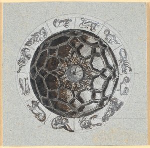Entwurf für eine geometrische Dekoration einer Kuppel; umgeben von den Zeichen des Wendekreises von Nicolai Abildgaard