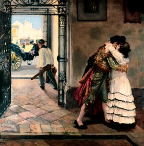 Der Abschied des Stierkämpfers. Gemälde von Nicolas Alperiz (1865-1928), spätes 19. und frühes 20. Jahrhundert. Öl auf Leinwand. Private Sammlung. von Nicolas Alperiz