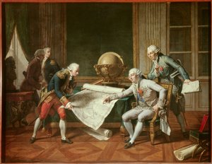 Der König von Frankreich Ludwig XVI. (1754-1793) gibt Anweisungen an Kapitän Jean-Francois Galaup, Graf von La Perouse von Nicolas Andre Monsiau