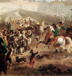 Die französische Armee, kommandiert von Napoleon Bonaparte, betritt München am 24. Oktober 1805 (Detail)
