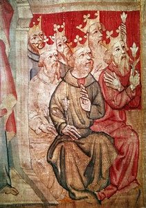 Detail von Christus auf dem Thron mit den apokalyptischen Tieren und den vierundzwanzig Ältesten, Nr. 4 aus der Apokalypse von Angers (Detail)