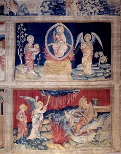 Der Vorhang der Offenbarung (1373 -1383), Nr. 15 und 18: Gott und St. Johannes weinen, als sie das Unglück sehen. Tapisserie von Nicolas Bataille (1330-1405) von Nicolas Bataille