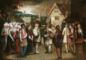 Eine Hochzeitsprozession durch eine Stadt von Nicolas Baullery